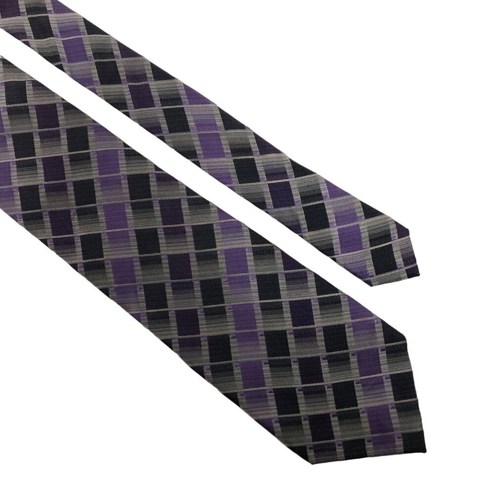 Van Heusen Silk Tie Purple Gray Geometric Stain Resistant Mens Necktie Office